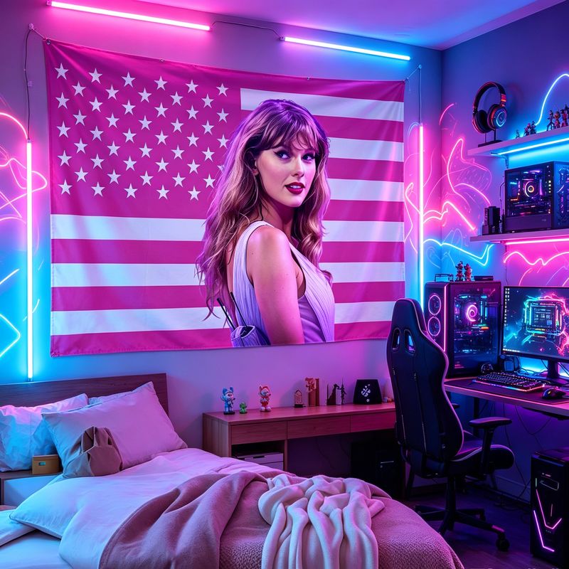 Retro Gaming Art - VIKAMA American Flag Female Singer Print